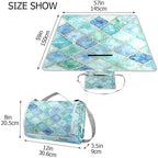 MNSRUU Picnic Blanket Waterproof Foldable, Green and Blue Moroccan Large Outdoor Picnic Beach Camping Blanket Travel Mat, Shoulder Strap Tote, Rectangle 57x59in - Image 3