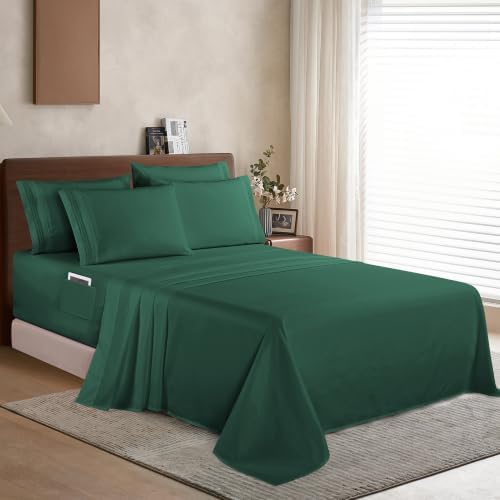 Elegant Comfort 1500 Premium Quality 4-Piece Bed Sheet Set - 18-24 Inch Extra Deep Pocket, Smart Storage Pockets, Wrinkle Free Ultra Soft 4PC Extra Deep Pocket Sheets, Twin/Twin XL, Hunter Green - Image 3