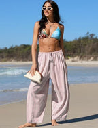 TARSE Womens Linen Wide Leg Striped Pants Casual Barrel Palazzo Harem Pants - Image 2