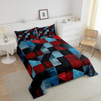 Erosebridal Red Black Blue Toddler Bedding Set,Geometric Abstract Aesthetic Comforter Set for Kids Room Decor,Retro Grunge Colorful Quilt Bed Set Down Comforter 2Pcs - Image 3