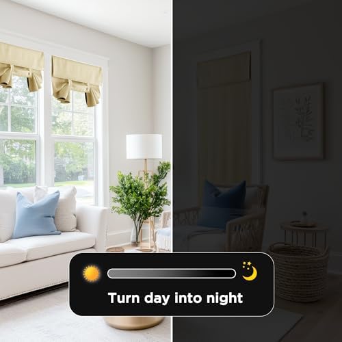 RYB HOME 2 Panels 100% Blackout French Door Curtains Set of 2 - W26 x L40, Biscotti Beige - No Drill Door Window Curtains Thermal Insulated Privacy Assured Shades for Front Entrance - Image 6
