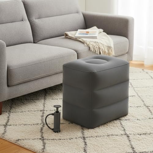Fits Airplane Seats & Office Desks: Inflatable Foot Rest with Manual Pump, Portable Flocked PVC Leg Support Pillow for Travel - Image 3
