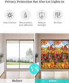 Window Privacy Film Frosted, Orange Fall Pumpkins Static Cling Door Window Covering, Thanksgiving Farmhouse Maple Leaves UV Blocking Windows Film for Office, Hotel, Bedroom, 29.5 x 78.7 Inches - Image 6