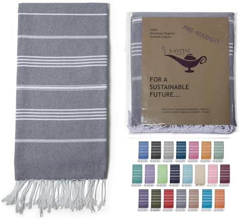Turkish Beach Towel 100% Organic Cotton Extra Large Oversized (39 x 71 Inches) Quick Dry Sand Free Light Weight Prewashed for Bath Beach Gym Yoga Travel Towel Blanket (Slate Grey) by MYSTICIMPORTS
