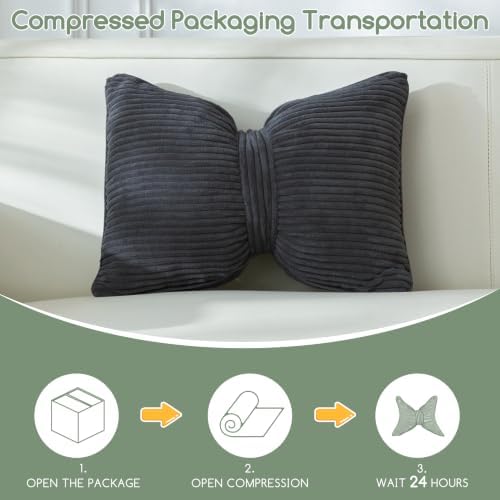 HIGOGOGO Lumbar Support Pillow for Recliner Chair, Bow Knot Shaped Back Support Cushion, Striped Corduroy Soft Decorative Lumbar Pillow for Office Chair, Sofa, Car, Bed, Living Room - Dark Grey - Image 7