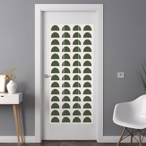 Window Privacy Film Frosted, Forest Green Boho Non-Adhesive Static Cling Window Tint, Middle Century Geometric Abstract Art Insulated Windows Frosted Films for Living Room, 35.4 x 78.7 Inches - Image 3