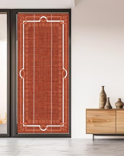Window Privacy Film Frosted, Brick Red Botanical Non-Adhesive Static Cling Window Tint, Vintage Florals Geometric Minimalist Insulated Windows Frosted Films for Living Room, 35.4 x 78.7 Inches - Image 5