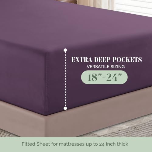 Elegant Comfort 1500 Premium Quality 6-Piece Bed Sheet Set - 18-24 Inch Extra Deep Pocket, Smart Storage Pockets, Wrinkle Free Ultra Soft 6PC Extra Deep Pocket Sheets, Full, Purple - Image 5