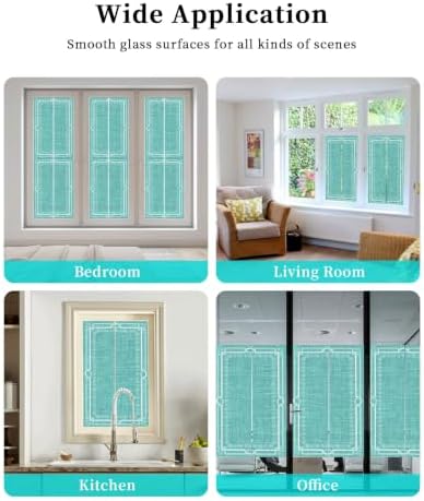 Window Privacy Film Frosted, Turquoise Botanical Static Cling Door Window Covering, Vintage Florals Geometric Minimalist UV Blocking Windows Film for Office, Hotel, Bedroom, 29.5 x 78.7 Inches - Image 7