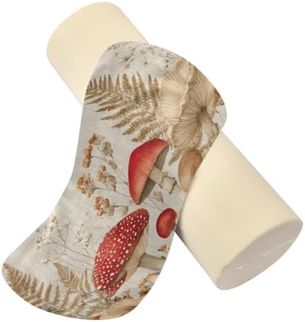 Watercolor Forestm Mushroom Beige Neck Roll Pillow Bolster Round Health Memory Foam Long Cervical Cylinder Pillows with Removable Washable Cover for Body Bed Legs Back Yoga - Image 3