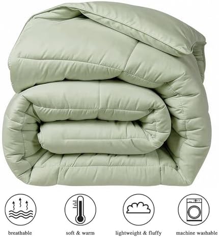 COHOME California King Size Comforter, All-Season Quilted Down Alternative Duvet Insert, Luxury Hotel GentleSoft Comforter with Anti-Clump Tech & 8 Tabs - Reversible - Sage Green 96 x104 inches - Image 2