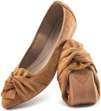 Aomigoct Comfortable Dressy Flats for Women: Cushioned Insole & Lightweight for All-Day Office Comfort - Slip On & Foldable for Working Professional with Bow by AOMIGOCT