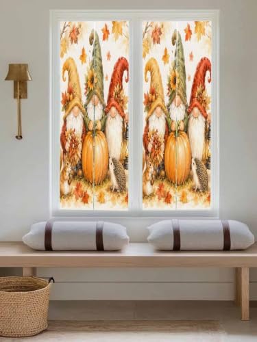 Window Privacy Film Frosted, Fall Pumpkins Reusable Static Cling Window Tints, Thanksgiving Autumn Gnomes Maple Leaves Heat Control Windows Films for Offices, Balcony, 29.5 x 118 Inches - Image 5