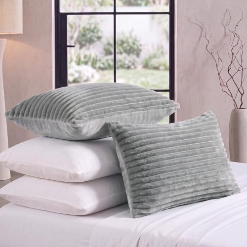 Bedorm Faux Fur Pillowcases Set of 2 Standard Size Plush Fluffy Pillow Cover Gray, Zipper Closure - Image 6