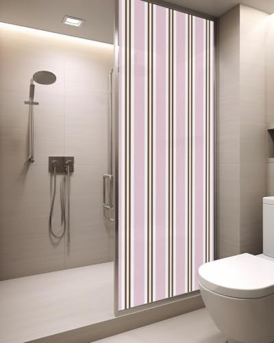 Window Privacy Film Frosted, Pink Brown Striped Static Cling Door Window Covering, Modern Farmhouse Vertical Stripes UV Blocking Windows Film for Office, Hotel, Bedroom, 29.5 x 78.7 Inches - Image 3
