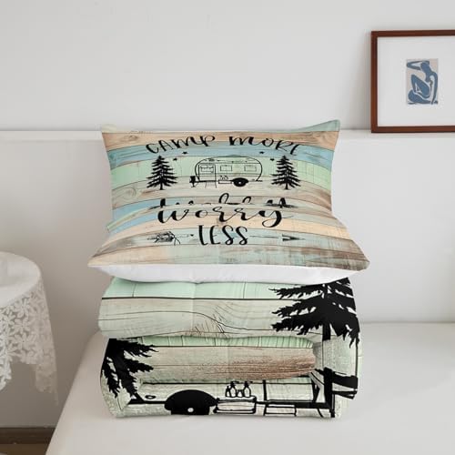 Erosebridal Camper Comforter Set - Twin Size Camping Themed Bedding Set for RV, Colorful Rustic Cabin Style Quilt Bed Set - 2Pcs - Image 5