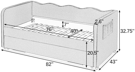 3 in 1 Twin to King Daybed, Gingham Upholstered Daybed with Pop Up Trundle, Convertible Sofa Bed with Side Storage Pockets, Extendable Guest Bed Frame for Teens Adults Bedroom Living Room, Black - Image 3