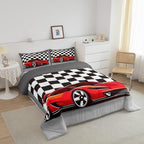 Racing Car Comforter Set, Cool Speed Race Car Down Comforter Twin Size For Kids Boys Girls Teens Bedroom, Automobile Extreme Sport Quilted Duvet Grid Buffalo Duvet Insert With 1 Pillow Cases - Image 3