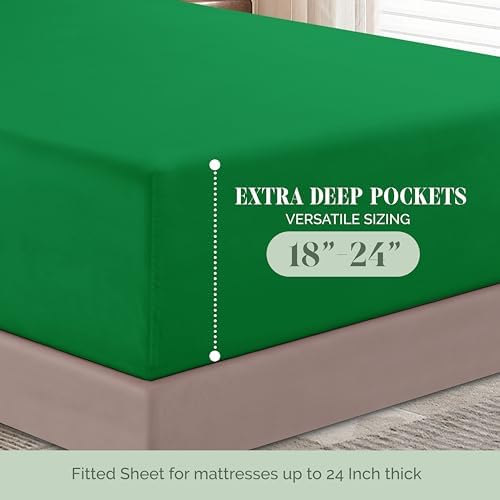 Elegant Comfort 1500 Premium Quality 6-Piece Bed Sheet Set - 18-24 Inch Extra Deep Pocket, Smart Storage Pockets, Wrinkle Free Ultra Soft 6PC Extra Deep Pocket Sheets, King, Emerald Green - Image 5