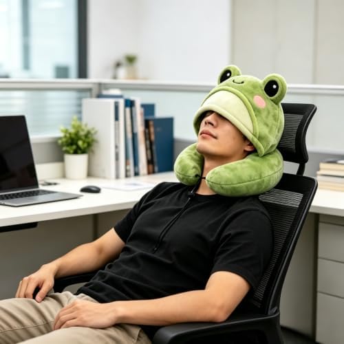 Animal Hooded Travel Neck Pillow U-Shaped Nap Cushion Lightweight with Cute Animal Design Washable Cover. (Husky) - Image 6
