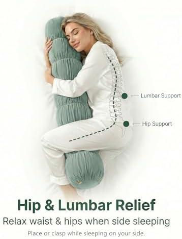Pat. Pend. Long Body Pillow for Side Sleepers, 59 Inch, Green - Image 6