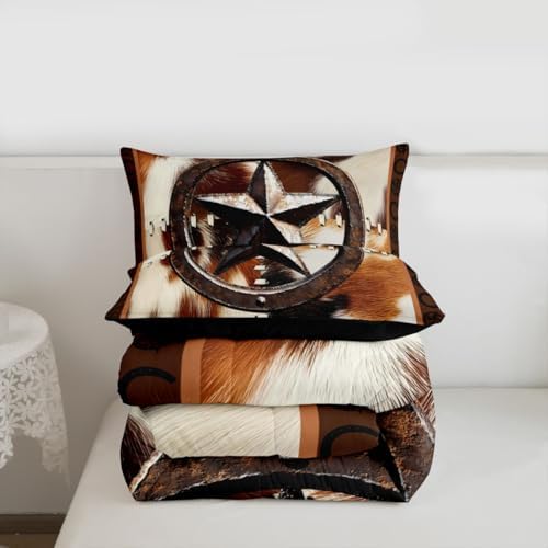 Feelyou Farmhouse Cowhide Comforter Set for Kids Boys Girls Cow Fur Star - Image 3