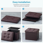 Bsketa Storage Ottoman Bench,16 Inch Folding Leather Foot Rest Stool, Brown - Image 7