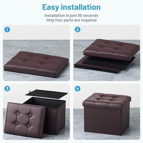 Bsketa Storage Ottoman Bench,16 Inch Folding Leather Foot Rest Stool, Brown - Image 7