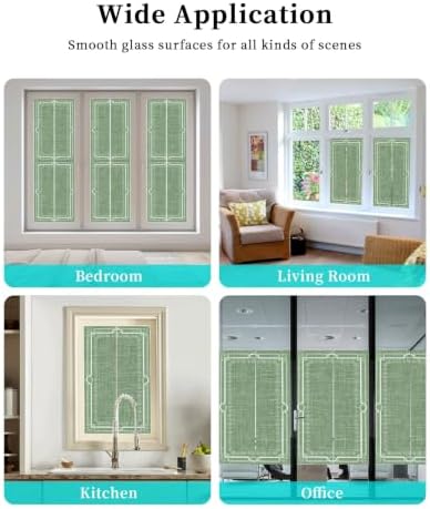 Window Privacy Film Frosted, Olive Green Botanical Non-Adhesive Static Cling Window Tint, Vintage Florals Geometric Minimalist Insulated Windows Frosted Films for Living Room, 35.4 x 78.7 Inches - Image 7