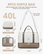 Travel Duffle Bag Weekender for Women: Travel Duffel Carry-On Overnight Bags with Shoe Compartment & Wet Pocket Large Weekend Tote Beige Khaki - Image 3