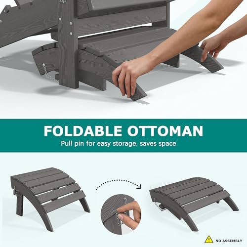 PLUUV Folding Adirondack Ottoman Footrest for Adirondack Chair, Grey - Image 3
