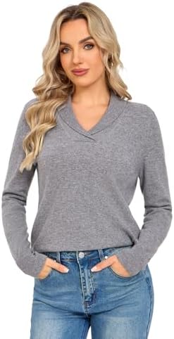 100% Merino Wool Sweater for Women, V Neck Shawl Collar Pullover - Image 4