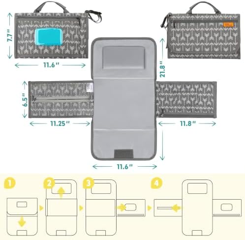 Kopi Baby Portable Diaper Changing Pad, Wipes Pocket, Modern Grey Arrows - Image 5