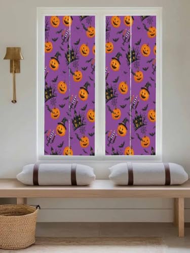 Window Privacy Film Frosted, Pumpkins Halloween Reusable Static Cling Window Tints, Horror Haunted Houses Purple Heat Control Windows Films for Offices, Balcony, 29.5 x 118 Inches - Image 5