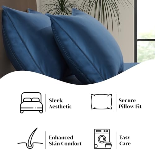 Luxury Bamboo Market | Queen Envelope Pillowcase Set | 100% Viscose Made from Bamboo | Organically Grown | Ultra Soft | Cooling | 2pcs [Midnight Blue] - Image 5