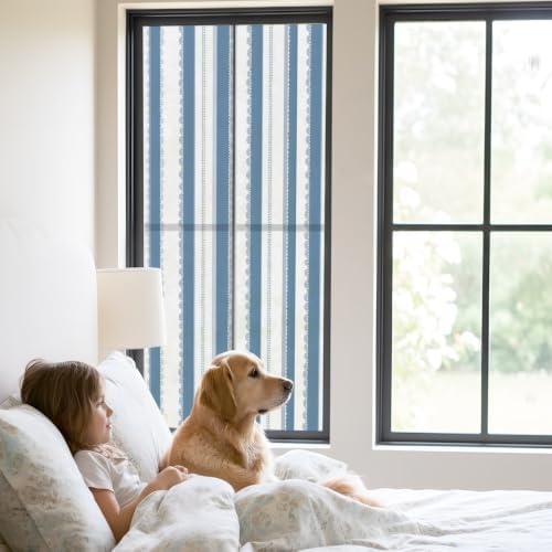 Window Privacy Film Frosted, Blue Striped Static Cling Door Window Covering, Farmhouse Vertical Stripes Geometric UV Blocking Windows Film for Office, Hotel, Bedroom, 29.5 x 78.7 Inches - Image 2