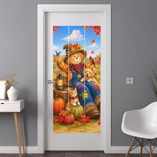 Window Privacy Film Frosted, Fall Non-Adhesive Static Cling Window Tint, Thanksgiving Harvest Country Pumpkins Maple Leaves Insulated Windows Frosted Films for Living Room, 35.4 x 78.7 Inches - Image 3