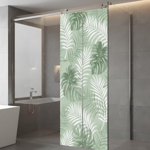 Window Privacy Film Frosted, Sage Green Palm Trees Tropical Static Cling Door Window Covering, Summer Beach Botanical UV Blocking Windows Film for Office, Hotel, Bedroom, 29.5 x 78.7 Inches - Image 5