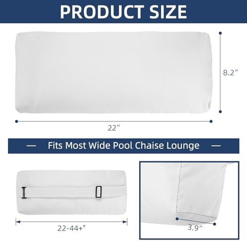 Headrest Pillow for Pool Chaise Lounge, Pool Lounge Pillows Outdoor with Elastic Band for Recliner and Pool Patio Chairs, Head Neck Support Pillow (22x8.6x3.9,White) - Image 3