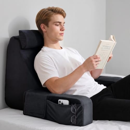 ENITYA 21" Reading Pillow for Bed with Firm Back Support & Big Pockets by ENITYA