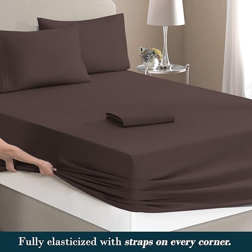 Mocassi Full Size 4-Piece Bed Sheet Set - 1800 Premium Hotel Quality Microfiber 18-24 Inches Extra Deep Pocket Fitted Sheet- Luxury Soft, Breathable, Wrinkle, and Fade Resistant, Brown - Image 4