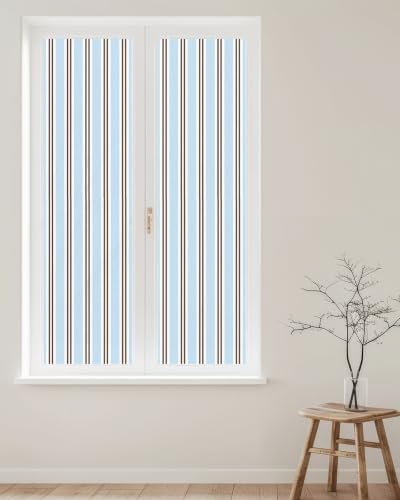 Window Privacy Film Frosted, Light Brown Blue Striped Reusable Static Cling Window Tints, Modern Farmhouse Vertical Stripes Heat Control Windows Films for Offices, Balcony, 29.5 x 118 Inches - Image 2