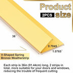 Zonon 2 Pcs 1-5/64" W x 3' L Spring Bronze Weather Stripping Metal Brass Weather Strip Copper Weatherstripping for Exterior Old Door or Window Seal with Mounting Nails(V Shape) - Image 2