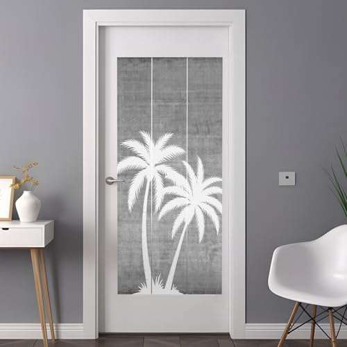 Window Privacy Film Frosted, Black Grey Palm Trees Non-Adhesive Static Cling Window Tint, Summer Coastal Tropical Botanical Insulated Windows Frosted Films for Living Room, 35.4 x 78.7 Inches - Image 3
