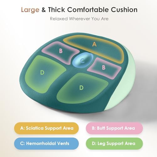 FLORICH Large Car Seat Cushion for Long Sitting, Ergonomic Memory Foam Driving Seat Cushion for Back & Sciatica Pain Relief, Non-Slip Washable Seat Cushion for Car, Driver, Office-Green - Image 6