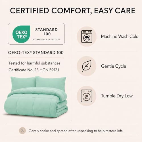 CozyLux Full Size Comforter Sets Mint Green - 7 Pieces Bed in a Bag - Image 6