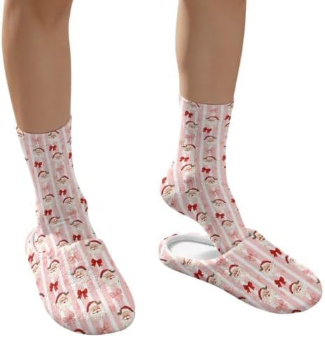 Jeiento Winter Fuzzy Slipper and Crew Socks for Women,Adult Slip-on Close Toe House Slipper,Flat Comfort home Slides - Image 4