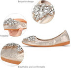 KUNWFNIX Women Ballet Flats Rhinestone Wedding Ballerina Shoes Foldable Sparkly Comfort Slip on Flat Shoes - Image 3