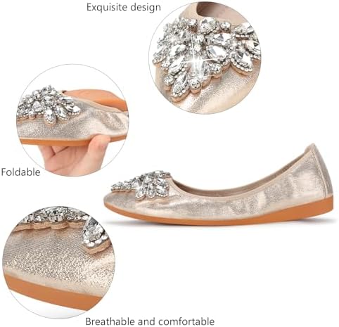 KUNWFNIX Women Ballet Flats Rhinestone Wedding Ballerina Shoes Foldable Sparkly Comfort Slip on Flat Shoes - Image 3