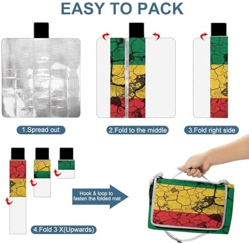 Large Outdoor Beach Blanket Red Yellow Green Rasta Flag Waterproof SandProof Picnic Mat Family Picnic Camping Blanket with Carry Strap - Image 3